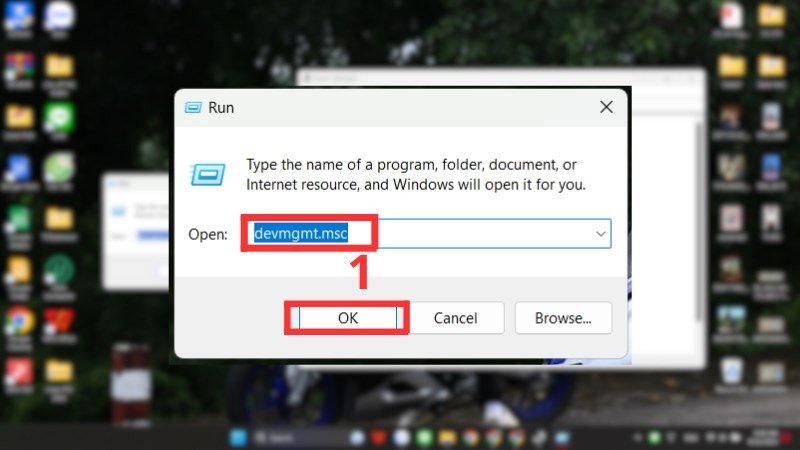 Mở Device Manager qua lệnh devmgmt.msc để sửa lỗi không hiện chuột