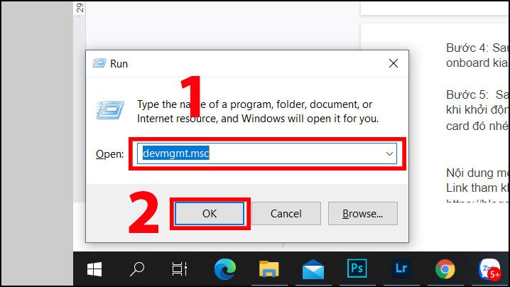 Mở Device Manager qua lệnh devmgmt.msc trong Run