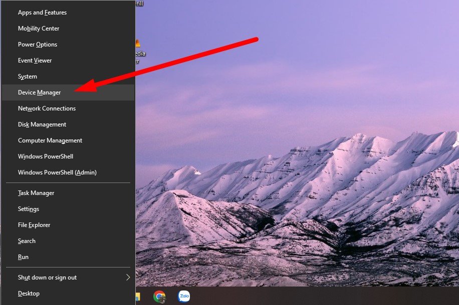 Mở Device Manager từ Power User Menu