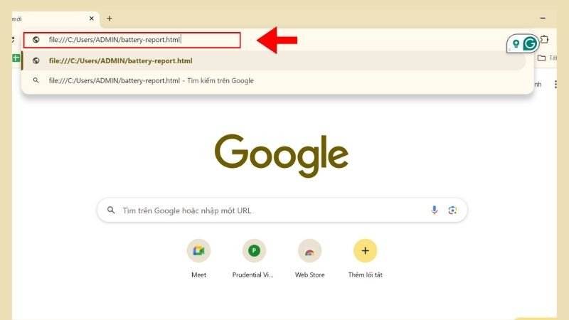 Mở file báo cáo pin laptop trong trình duyệt web