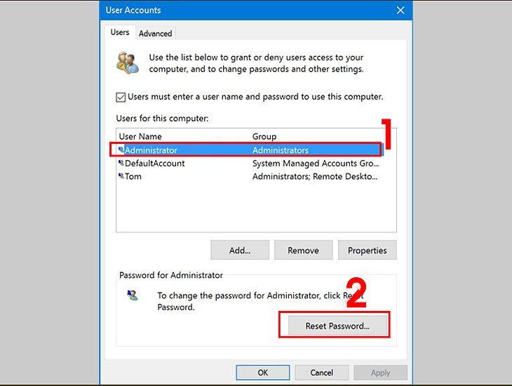 Mở Netplwiz qua hộp thoại Run và chọn Reset Password