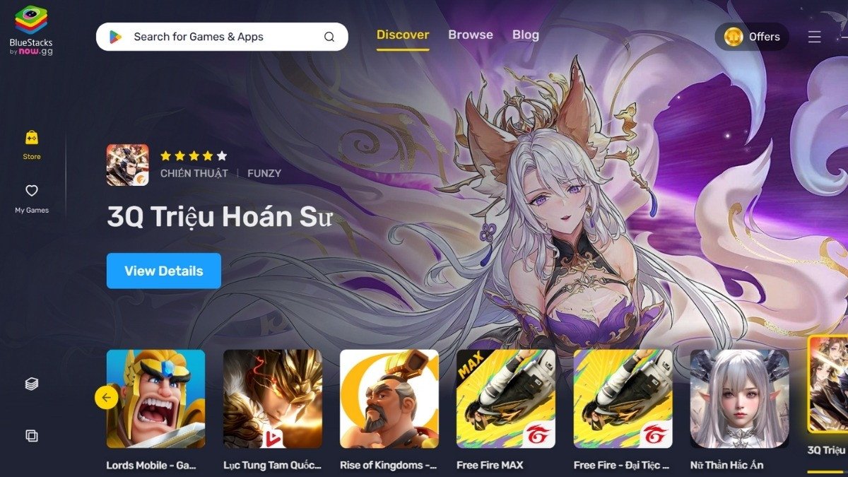 Mở phần mềm giả lập Bluestacks đã cài đặt trên laptop Windows 10