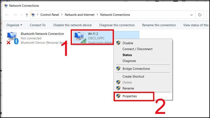 Mở Properties của adapter WiFi để khắc phục sự cố kết nối laptop