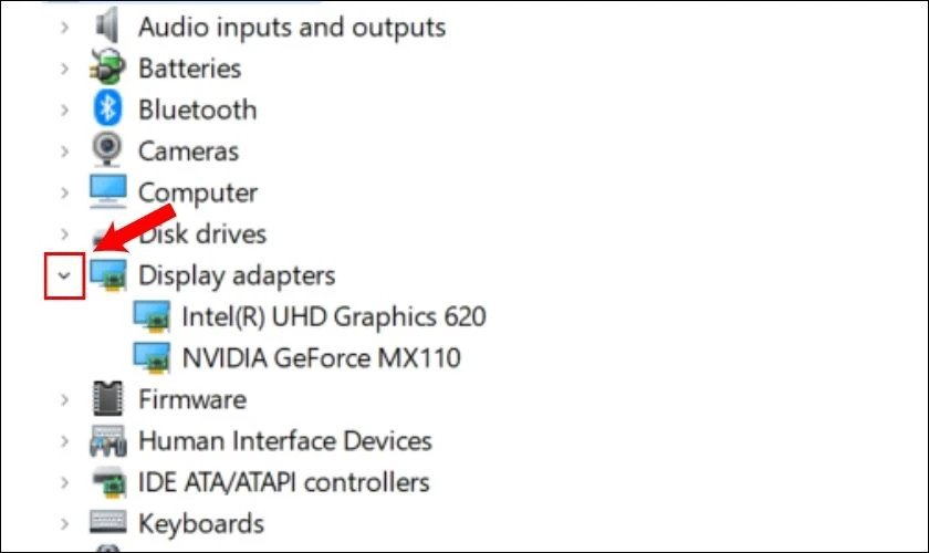 Mở rộng mục Display adapters trong Device Manager