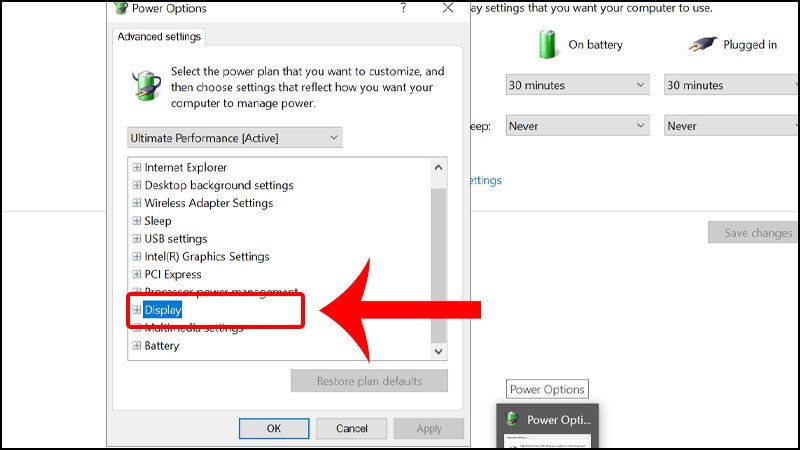 Mở rộng tùy chọn Display trong cài đặt nguồn nâng cao