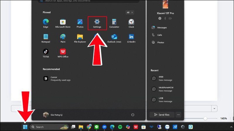 Mở Settings từ menu Start để tùy chỉnh ngày giờ Dell