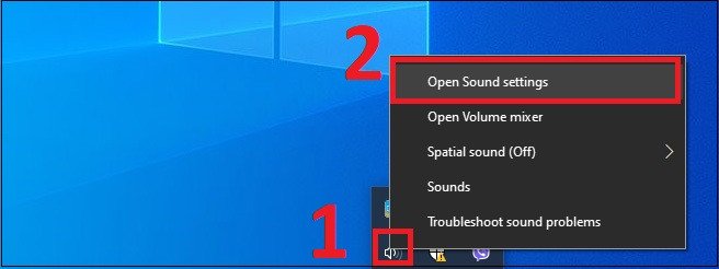 Mở Sound Settings từ biểu tượng loa để cấu hình micro trên laptop Lenovo