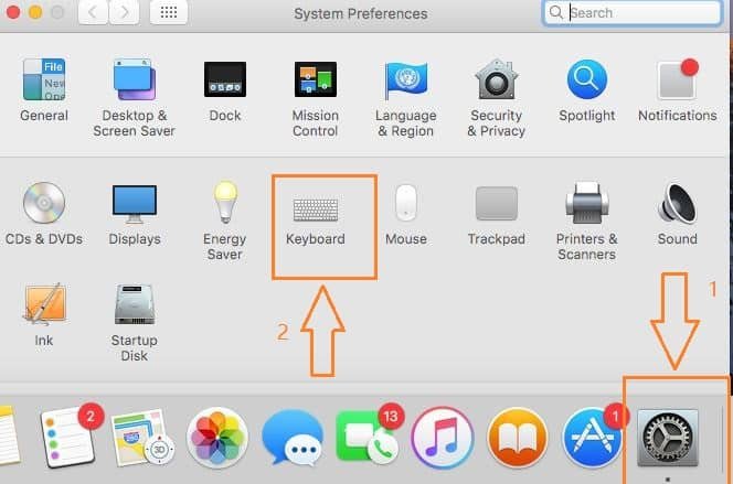 Mở System Preferences và chọn Keyboard trên MacBook để cấu hình Pinyin