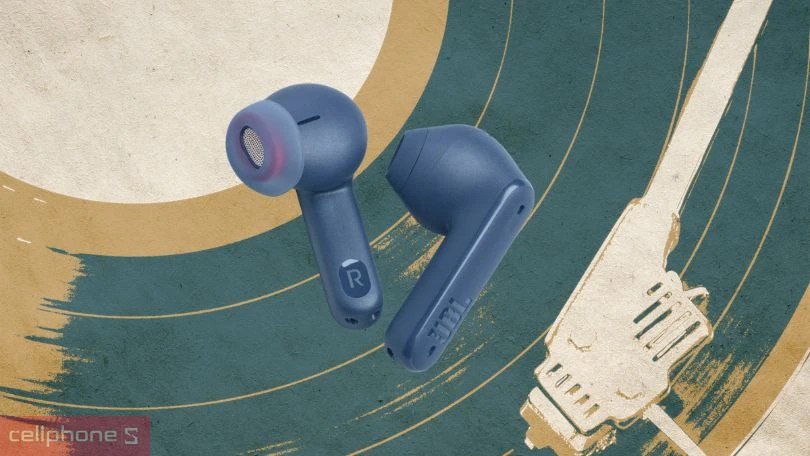 Mô tả chất lượng âm thanh của tai nghe JBL Tune Flex qua hình ảnh, nhấn mạnh công nghệ khử ồn và âm bass mạnh mẽ