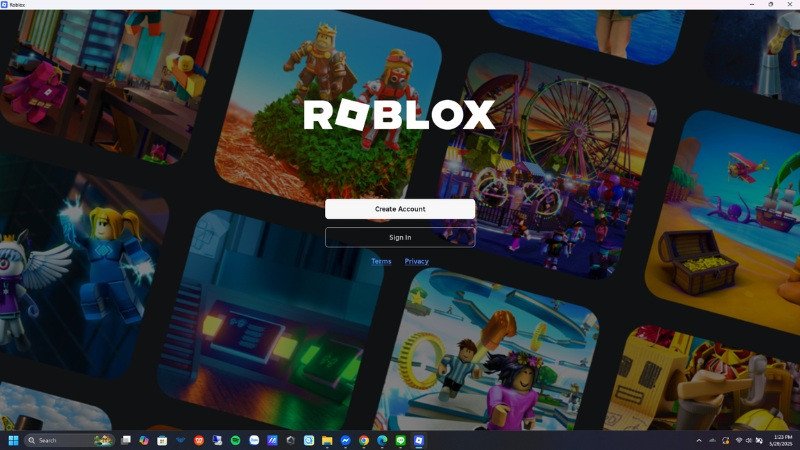 Mô tả: Giao diện chính của ứng dụng Roblox sau khi đăng nhập, sẵn sàng để người dùng laptop Dell lựa chọn và chơi game.