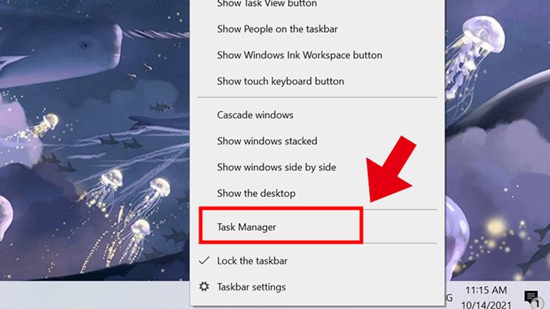 Mở Task Manager trên Windows để xem thông tin RAM