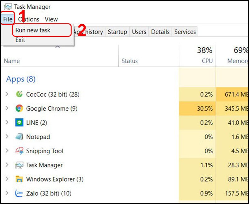 Mở Task Manager trên Windows