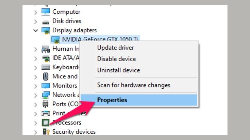 Mở thuộc tính của card đồ họa để hạ cấp driver