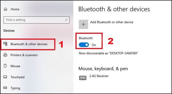 Mở tính năng Bluetooth trên laptop để quét tìm thiết bị