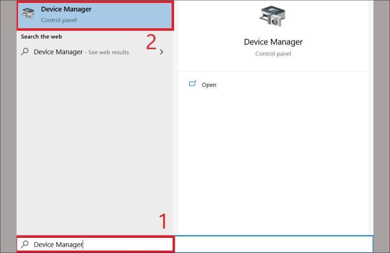 Mở Trình quản lý Thiết bị (Device Manager) trên Windows, nơi quản lý driver bàn phím laptop HP.