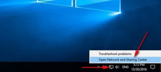 Mở trung tâm mạng và chia sẻ để sửa lỗi kết nối Wi-Fi