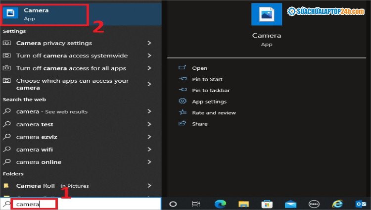 Mở ứng dụng Camera mặc định trên laptop Windows 10