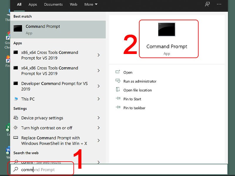 Mở ứng dụng Command Prompt với quyền quản trị viên