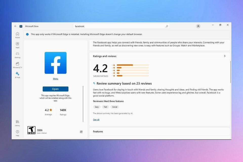 Mở ứng dụng Facebook sau khi tải xong
