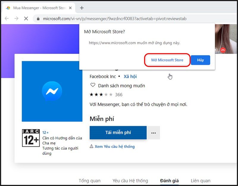 Mở ứng dụng Microsoft Store để tiếp tục cài đặt Messenger