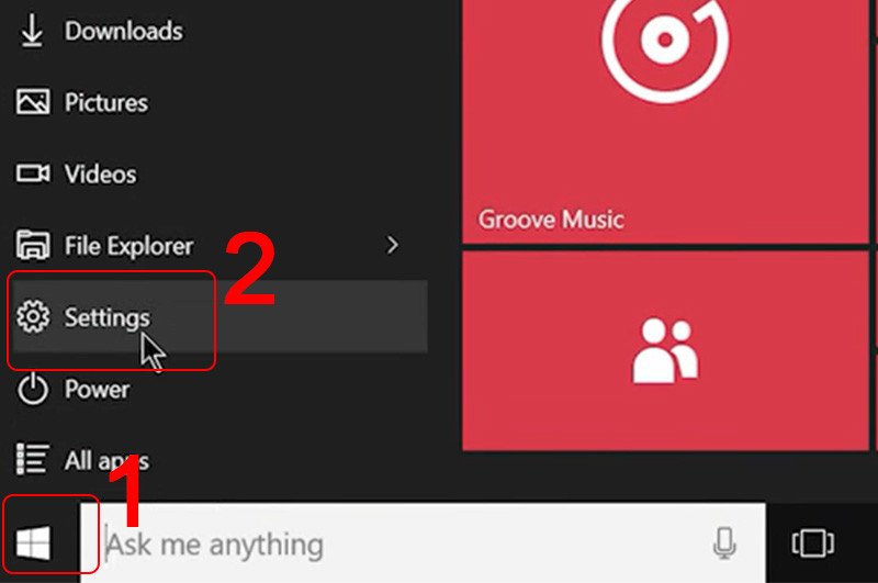 Mở ứng dụng Settings trên hệ điều hành Windows