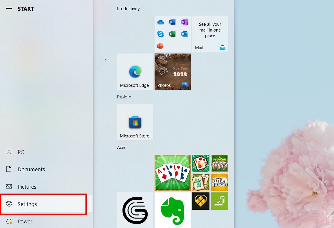 Mở ứng dụng Settings trên Windows 10