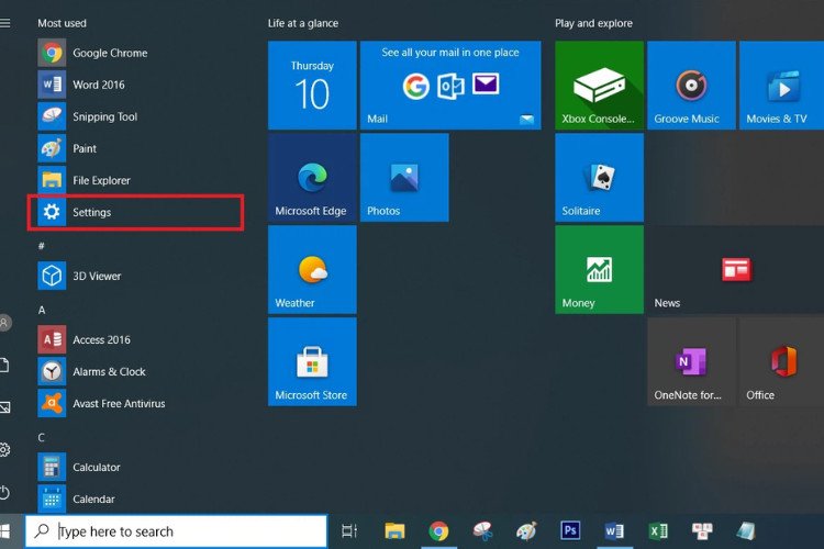 Mở ứng dụng Settings trên Windows để kiểm tra phiên bản Win