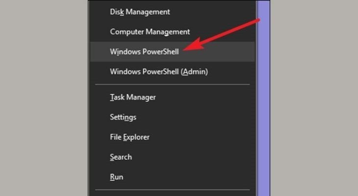 Mở Windows PowerShell từ menu Windows + X
