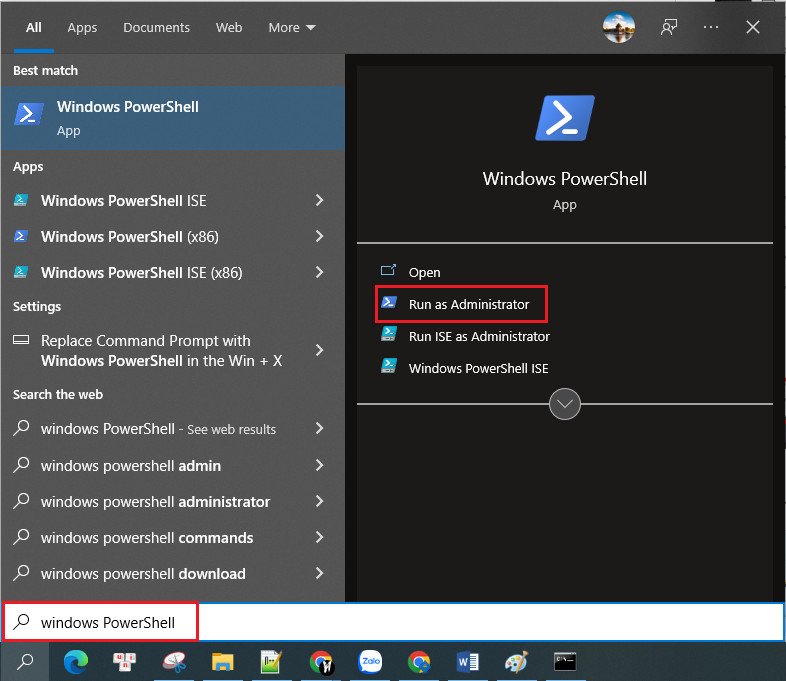 Mở Windows PowerShell với quyền quản trị viên để thực hiện lệnh tắt ứng dụng nền.