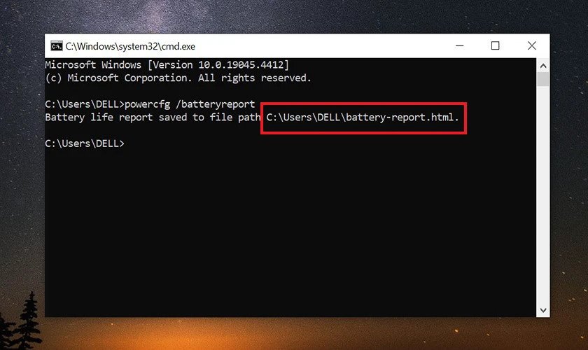 Một báo cáo chi tiết về pin sẽ được tạo ra và lưu trong thư mục