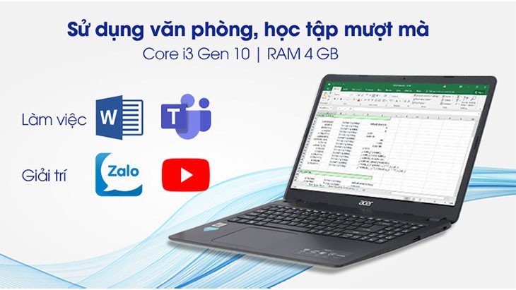 Một chiếc laptop Acer mỏng nhẹ phù hợp cho công việc văn phòng và học tập cơ bản