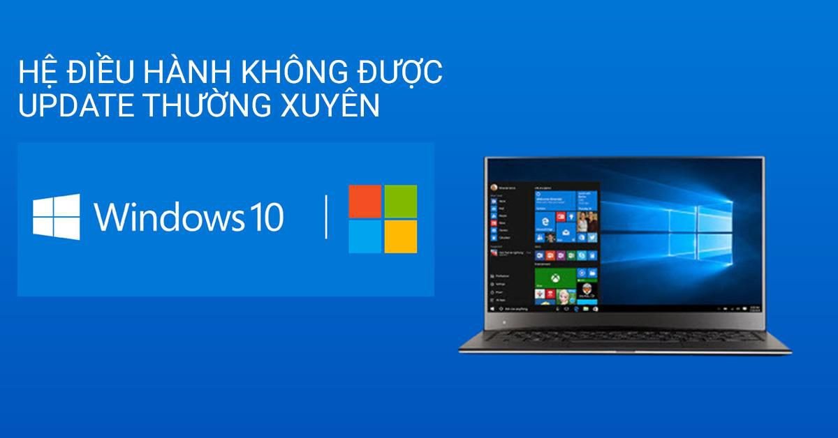 Một chiếc laptop hiển thị thông báo cập nhật hệ điều hành, nhấn mạnh tầm quan trọng của việc cập nhật để tránh tình trạng laptop phản hồi chậm.