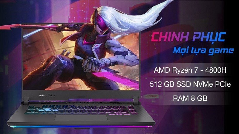 Một góc của Asus ROG Strix Gaming, cho thấy ánh sáng RGB từ bàn phím và gầm máy, tăng cường trải nghiệm gaming