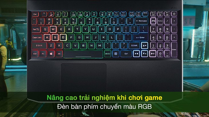 Một mẫu laptop Acer Nitro với bàn phím có đèn nền, minh họa tính năng đèn bàn phím trên dòng Aspire 3