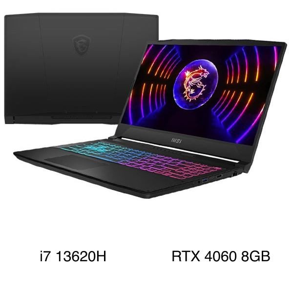 MSI Gaming Katana 15 B13VFK với bàn phím RGB, thể hiện một trong những **laptop giá rẻ cấu hình cao** hàng đầu cho game thủ.