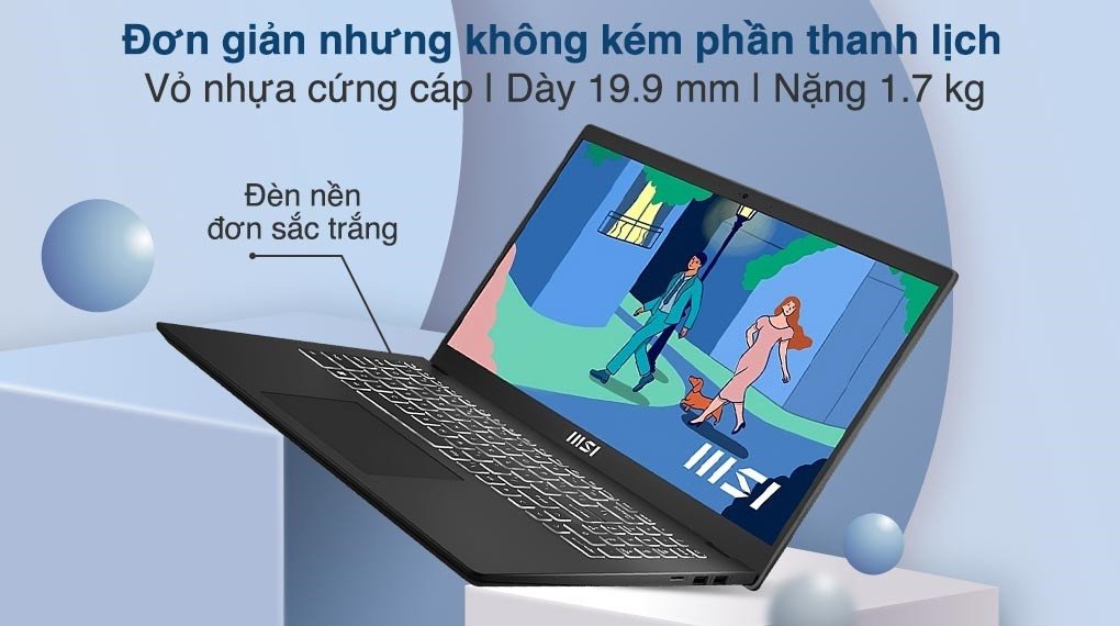MSI Modern 15 B12MO-628VN thiết kế thanh lịch, đáp ứng tốt nhu cầu làm việc văn phòng.