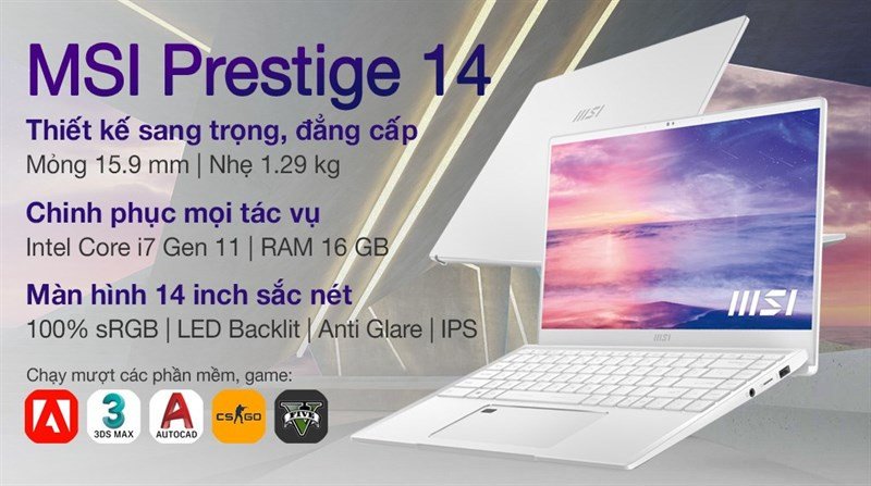 MSI Prestige 14 A11SC i7 1195G7 hiệu năng mạnh mẽ