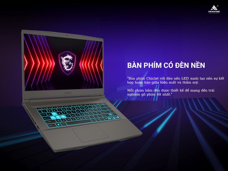 MSI Thin 15 B12UC 1416VN trang bị bàn phím có đèn nền led xanh độc đáo