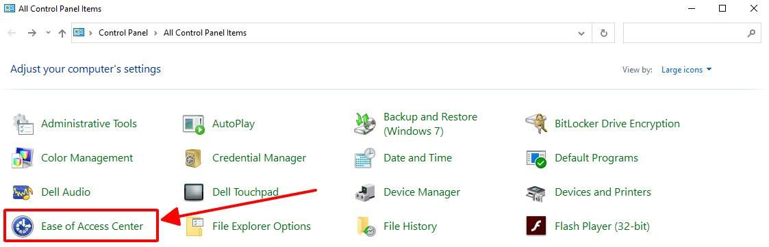 Mục Ease of Access Center với các tùy chọn hỗ trợ người dùng