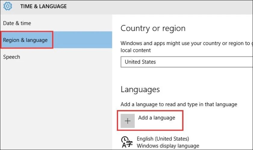 Mục 'Languages' trong cài đặt Windows, hiển thị tùy chọn 'Add a language' để thêm bộ gõ tiếng Hàn.