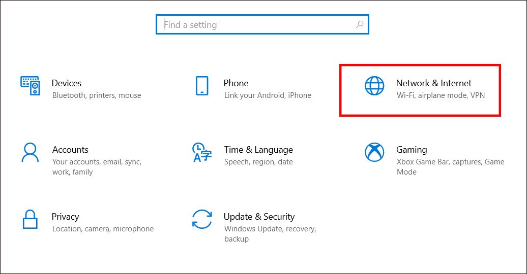 Mục Network &amp; Internet trong Settings của Windows, quản lý các kết nối mạng