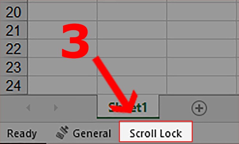 Nếu Scroll Lock đã được mở sẽ xuất hiện ở trên thanh trạng thái