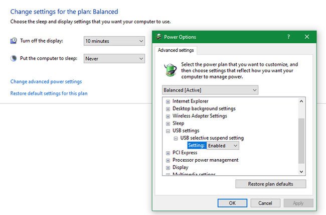 Ngăn máy tính tắt cổng USB