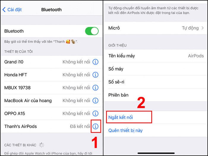 Ngắt kết nối Bluetooth trên iPhone để khắc phục tai nghe AirPod bị lỗi 1 bên
