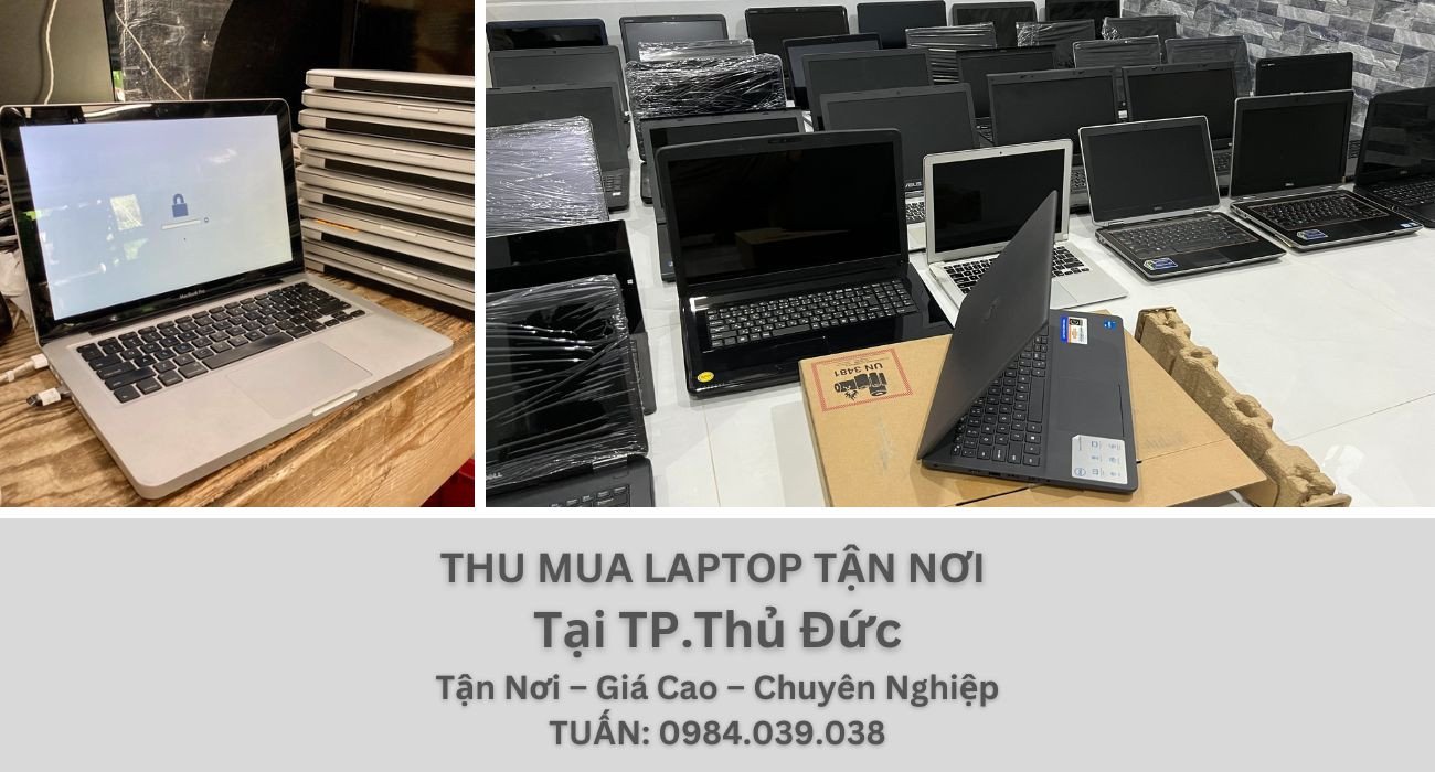 Người đàn ông đang xem xét chiếc laptop cũ để thu mua tại Thủ Đức