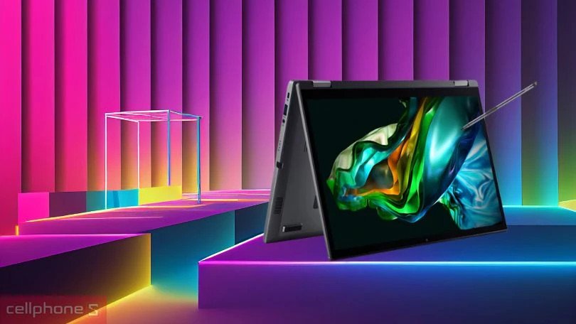 Người dùng đang thao tác trên màn hình cảm ứng của laptop Acer Aspire 5 Spin 14 A5SP14-51MTN-78JH với bút stylus.