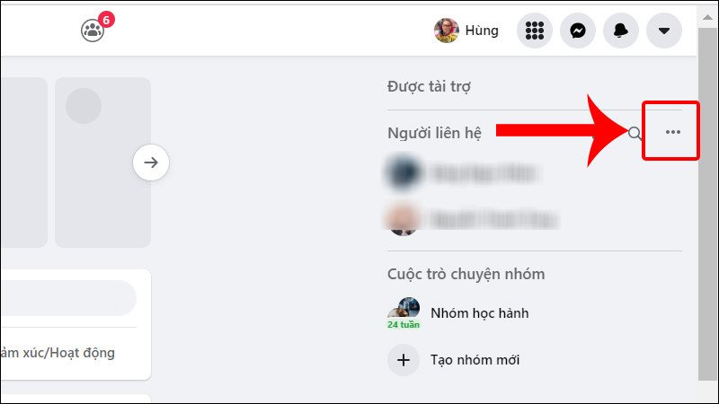 Người dùng Facebook tắt trạng thái hoạt động FB trên laptop bằng cách nhấp vào biểu tượng ba chấm trong mục chat.