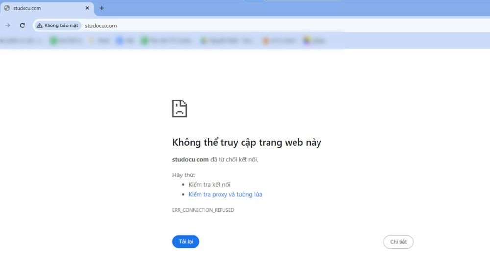Người dùng gặp lỗi kết nối Studocu trên laptop