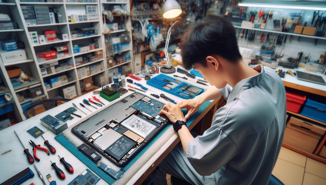Người dùng kiểm tra và kết nối lại pin laptop để khắc phục lỗi sạc không lên phần trăm