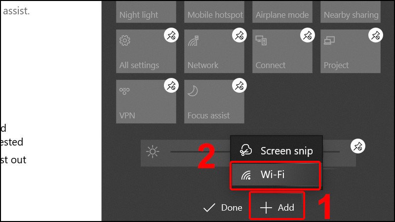 Nhấn Add và chọn Wi-Fi để thêm biểu tượng